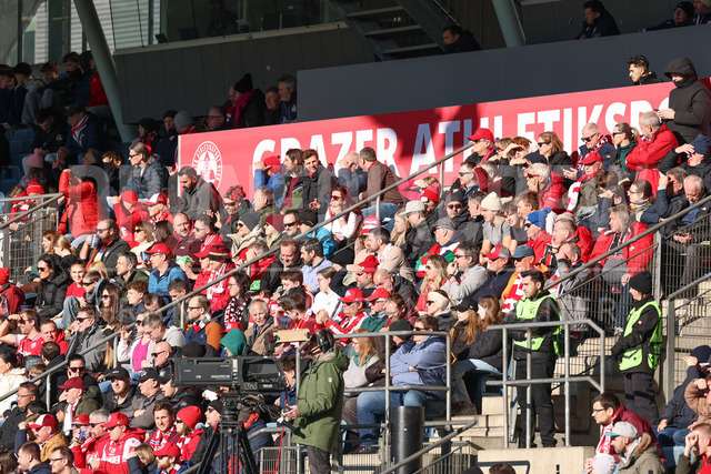 Grazer AK 1902 vs FC Red Bull Salzburg – Austrian Bundesliga | Graz, Austria, 15.Feb.26 - SOCCER - ADMIRAL Bundesliga, Grazer AK 1902 vs FC Red Bull Salzburg. The image shows the fans from Grazer AK 1902.