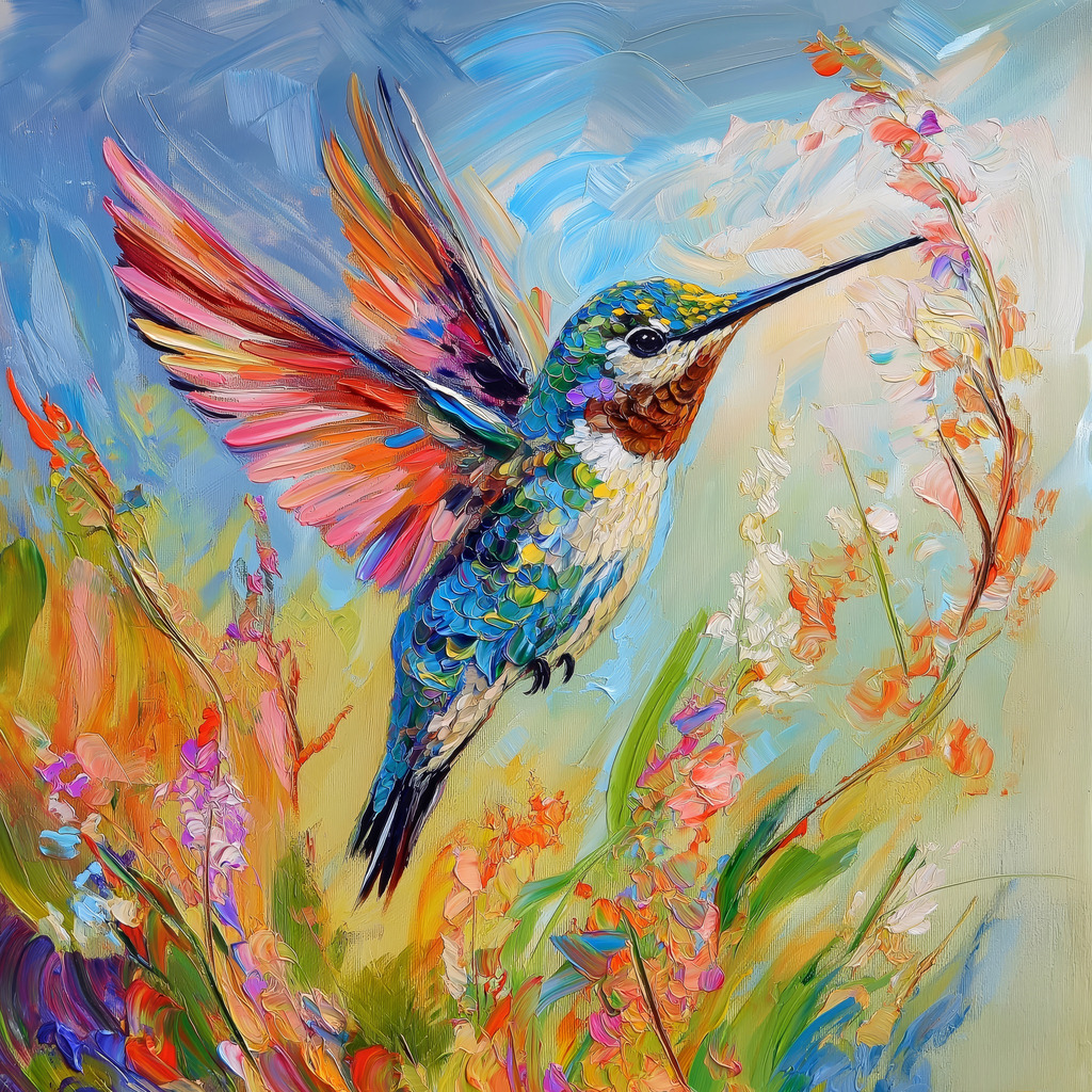 2411013 - Kolibri | Ein bunter Kolibri im Stil eines Gemäldes.