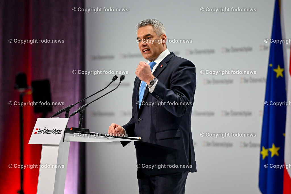 Der Oesterreichplan_ OeVP_ Wels_ 26.01.2024-89 | 26.01.2024, Wels, AUT, ÖVP, Der Österreichplan, im Bild BK Karl Nehammer (VP, Bundeskanzler)
