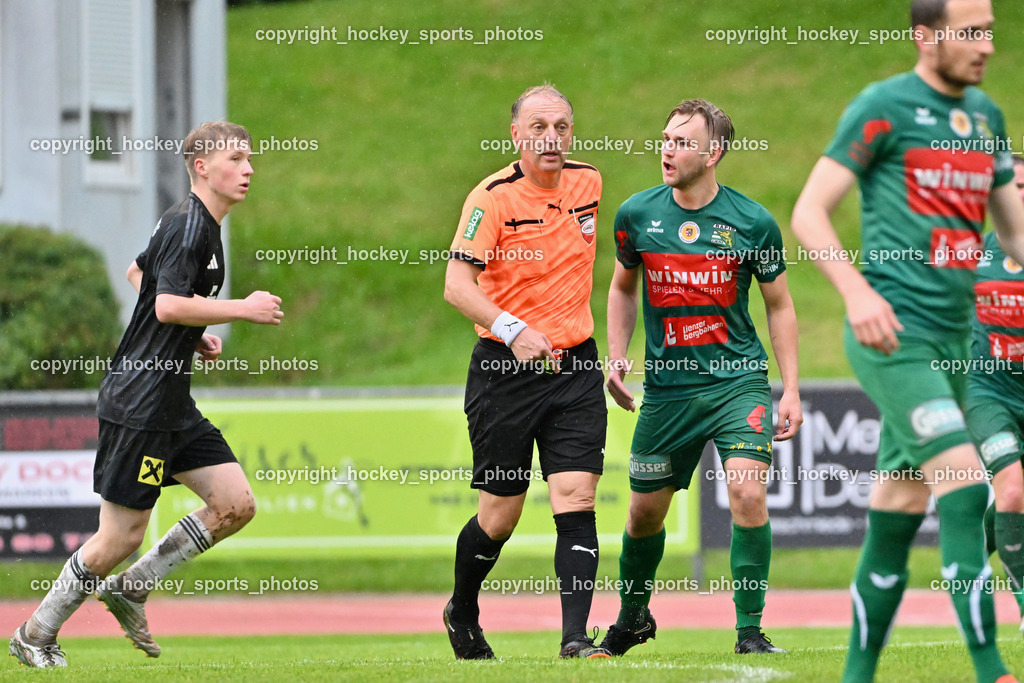 SV Rapid Lienz vs. URC Thal Assling | #6 Rene Lukasser-Weitlaner Thal Assling, Christian Johann Steiner Referee, #6 Florian Unterweger Rapid Lienz,  SV Rapid Lienz vs. URC Thal Assling, SV Rapid Lienz vs. URC Thal Assling am 08.06.2024 in Lienz (Dolomiten Satadion), Austria, (Photo by Bernd Stefan)
