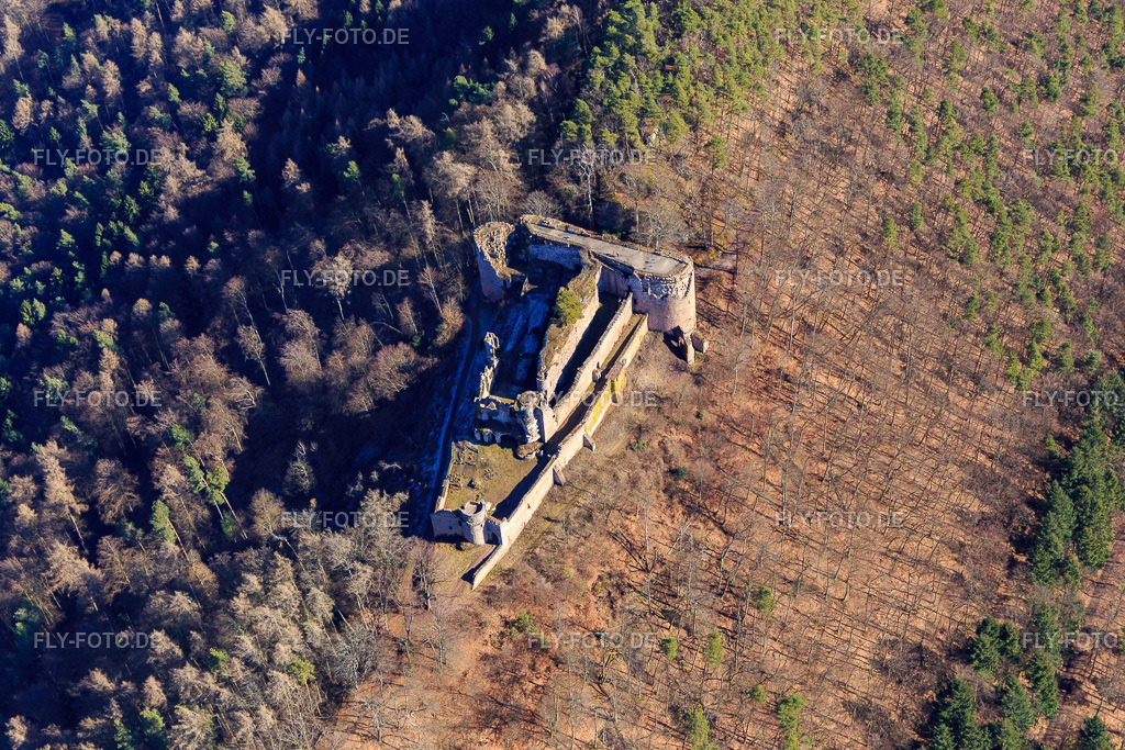 Burgruine Neuscharfeneck http://www.neuscharfeneck.de/ | Luftbild: Burgruine Neuscharfeneck http://www.neuscharfeneck.de/ in Flemlingen im Bundesland Rheinland-Pfalz in Deutschland. Foto: IMG_097038.jpg vom 25.02.2017 durch Werner Riehm/FLY-FOTO.de - Realisiert mit Pictrs.com