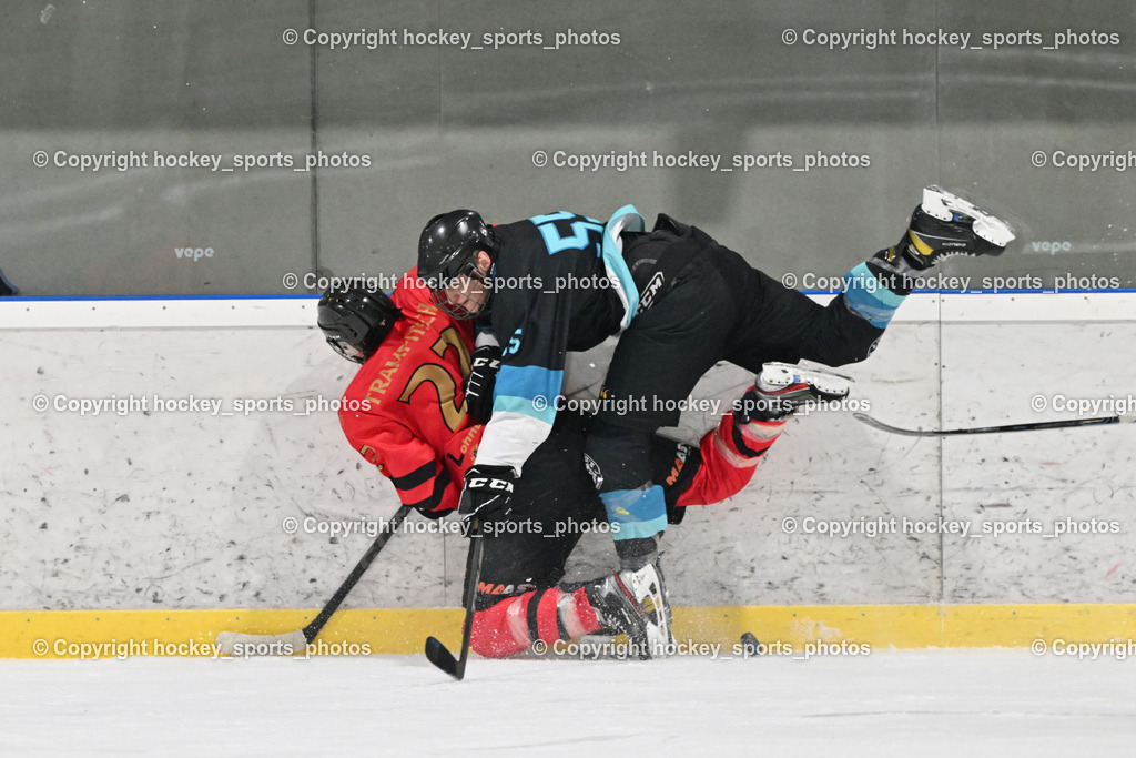 Lendhafen Seelöwen vs. Spartans Althofen | #22 Trampitsch Jürgen Spartans Althofen, #55 Widnig David Lendhafen Seelöwen, Lendhafen Seelöwen vs. Spartans Althofen, Lendhafen Seelöwen vs. Spartans Althofen am 14.02.2025 in Ferlach (HTC Eishalle Ferlach), Austria, (Photo by Bernd Stefan)
