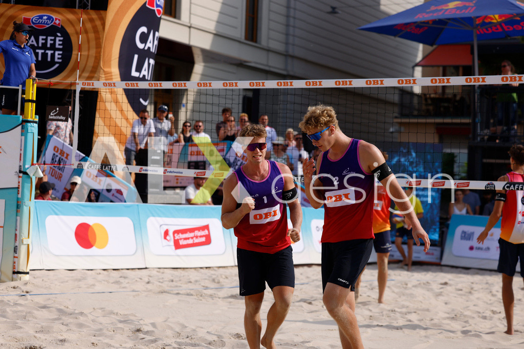 Obi BeachTour 2026 - Basel | BASEL, SWITZERLAND - JULY 19: FLORIAN BREER (SUI) and MATHIS KÄLIN (SUI) during the Obi BeachTour 2026 match between DILLIER / FLÜCKIGER (SUI) and BREER / KÄLIN (SUI) at Barfüsserplatz on July 19, 2026 in Basel, Switzerland. - Realisiert mit Pictrs.com