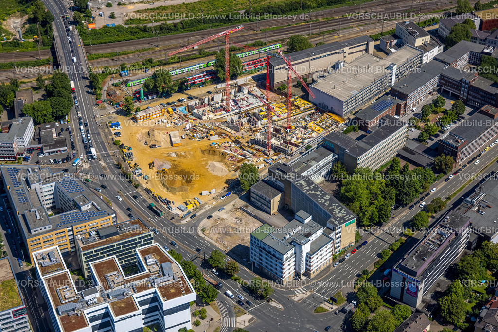 Essen230703020 | Luftbild, Baustelle neues Literatur Quartier für Büros und Wohnungen zwischen der Sachsenstraße und Bert-Brecht-Straße, Südviertel, Essen, Ruhrgebiet, Nordrhein-Westfalen, Deutschland