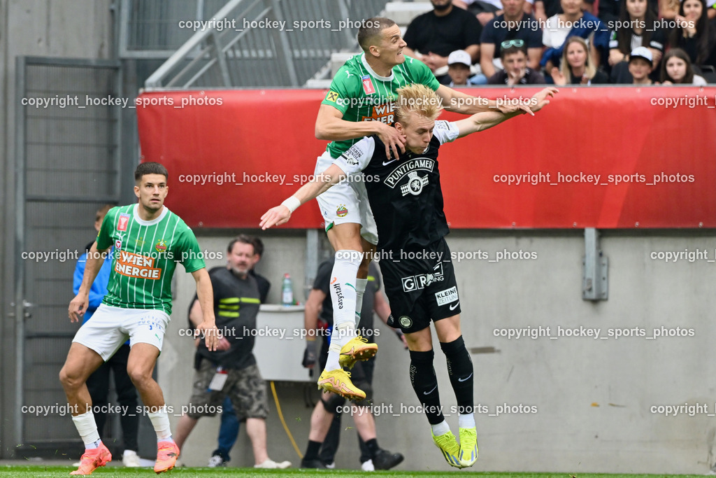 SK Puntigamer Sturm vs. SK Rapid Wien Siegerehrung, Impressionen | #23 Jonas Antonius Auer, #55 Nenad Cvetkovic, SK Puntigamer #18 Mika Miles Biereth SK Sturm, Sturm vs. SK Rapid Wien Siegerehrung, Impressionen, SK Puntigamer Sturm vs. SK Rapid Wien Siegerehrung, Impressionen am 01.05.2024 in Klagenfurt (Wörthersee Stadion ), Austria, (Photo by Bernd Stefan)