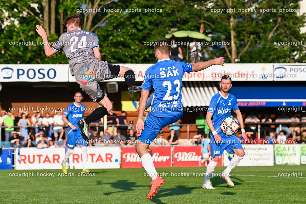SAK vs. SV Dellach Gail 17.6.2023 | #24 Fabien Unterasinger, Flugeinlage, #23 Marko Mitrovic, #9 Hrvoje Jakovljevic