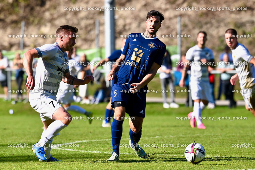 ATUS Velden vs. ASKÖ Köttmannsdorf 7.10.2023 | #7 Ziga Erzen Köttmannsdorf, #5 Roland Putsche ATUS Velden, ATUS Velden vs. ASKÖ Köttmannsdorf 7.10.2023, ATUS Velden vs. ASKÖ Köttmannsdorf am 07.10.2023 in Velden (Wald Arena Velden), Austria, (Photo by Bernd Stefan)