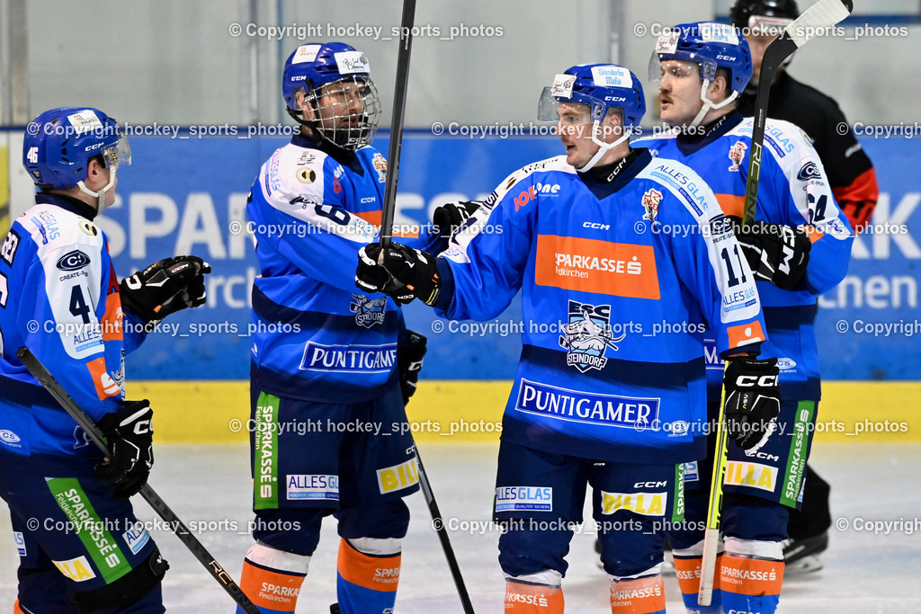 ESC SPARKASSE STEINDORF vs. EHC Althofen | Jubel ESC Steindorf, #46 Maurer Julian ESC Steindorf, #69 Kreuzer Philipp ESC Steindorf, #11 Kalan Luka ESC Steindorf, #64 Stichauner Fabian ESC Steindorf, ESC SPARKASSE STEINDORF vs. EHC Althofen, ESC SPARKASSE STEINDORF vs. EHC Althofen am 06.03.2026 in Steindorf (Ossiachersee Halle), Austria, (Photo by Bernd Stefan)