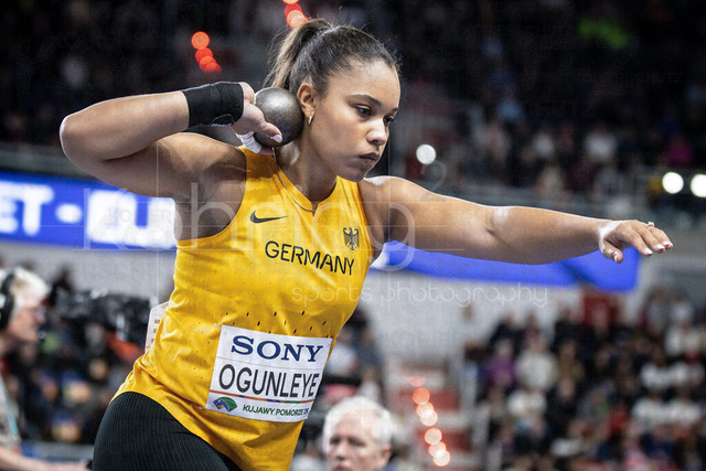 World Athletics Indoor Championships Kujawy Pomorze 26, 20.03.2026 | TORUN, POLAND - MARCH 20:  Yemisi OGUNLEYE (GER) competes in the women's shot put during the World Athletics Indoor Championships Kujawy Pomorze 26 on day 1 / session 2 at Kujawsko-Pomorska Arena Torun on March 20, 2026 in Torun, Poland. 