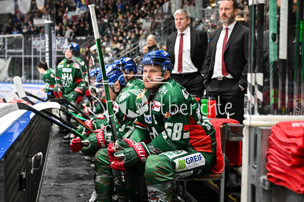 Augsburger Panther - Adler Mannheim | AUGSBURG, GERMANY - 28. DECEMBER: im Bild die Bank der Panther / Maximilian RENNER (Augsburger Panther 58) während dem Match zwischen den Augsburger Panthern und den Adler Mannehim am 33. Spieltag der Penny DEL im Curt Frenzel Stadion