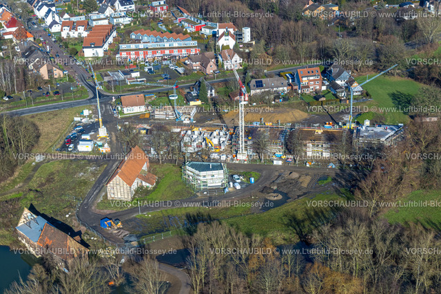 Hamm230200008 | Luftbild, Baustelle und Neubau an Schlossmühle am Mühlengraben und Mühlenteich, Stadtbezirk Heessen, Hamm, Ruhrgebiet, Nordrhein-Westfalen, Deutschland