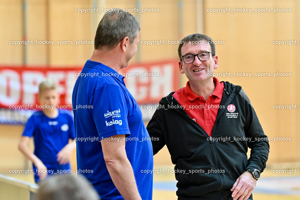 SC Ferlach vs. Bregenz Handball | Offizieller, Zeitnehmung Poscheschnig Robert, Obmann SC Ferlach Walter PERKOUNIG, SC Ferlach vs. Bregenz Handball, SC Ferlach vs. Bregenz Handball am 28.09.2024 in Ferlach (Ballspielhalle Ferlach), Austria, (Photo by Bernd Stefan)