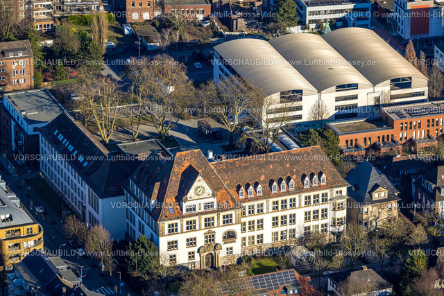 Bottrop240107501 | Luftbild, Kulturzentrum August Everding, Parkhaus Am Kulturzentrum mit abgerundetem Dach, Altstadt, Bottrop, Ruhrgebiet, Nordrhein-Westfalen, Deutschland