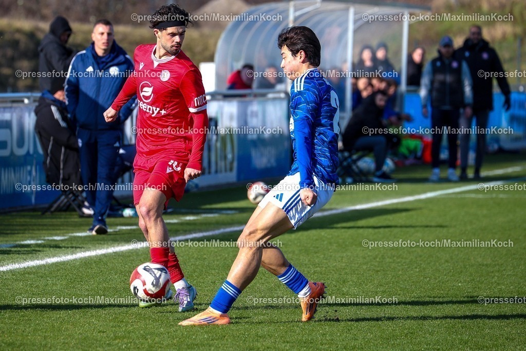 xSSCx15022601021 | 15.02.2026, xsscx, Herren Fussball, FC Schalke 04 U23 - Wuppertaler SV, Regionalliga West, 22. Spieltag, Parkstadion, Saison 2025 2026: Vincent Schaub (Wuppertaler SV #10) im Zweikampf gegen In-gyom Jung (FC Schalke 04 #24) DFB regulations prohibit any use of photographs as image sequences and or quasi-video. Photo: xSandraxScherningxPressefotoKochx