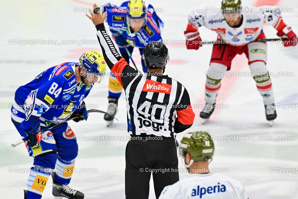 EC IDM Wärmepumpen VSV vs. HC Bozen 19.9.2023 | Sternat Christoph Referee, win2day icehockeyleague, EC IDM Wärmepumpen - HC Bozen  am 19.09.2023 in Villach (Stadhalle Villach), Austria, (Photo by Bernd Stefan)