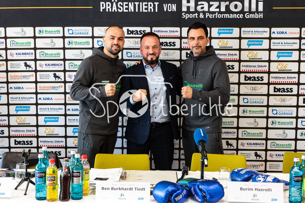 Profi - Box - Gala / Pressekonferenz  | v. l. Shefat ISUFI, Burim HAZROLLI und Anderas SELAK