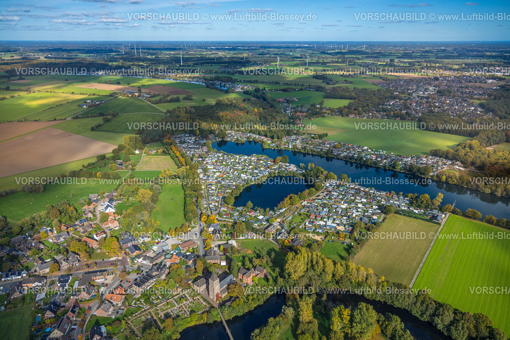 Rees251004418 | Luftbild, Campingplatz Zur Langen Renne und Campingplatz im Bonekamp und Campingplatz Bömer Zur Rose, Mehr, Rees, Niederrhein, Nordrhein-Westfalen, Deutschland