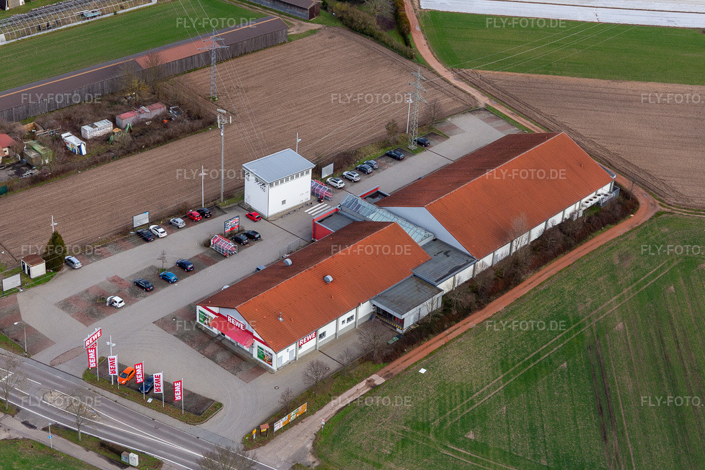 Luftbild: REWE in Rheinzabern im Bundesland Rheinland-Pfalz in Deutschland. Foto: IMG_124203.jpg vom 04.02.2021 durch Werner Riehm/FLY-FOTO.de