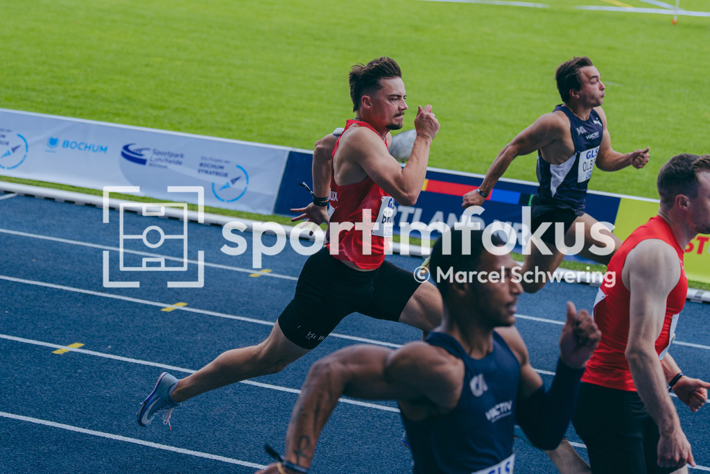 Deutsche Meisterschaften der Frauen und Männer 2026 | Jakob Bruns, LG Brillux Münster, 100-Meter-Lauf, Vorlauf, Deutsche Meisterschaften der Frauen und Männer 2026, Lohrheidestadion Bochum-Wattenscheid, 25.07.2026. Foto: Marcel Schwering / sportimfokus - Realisiert mit Pictrs.com