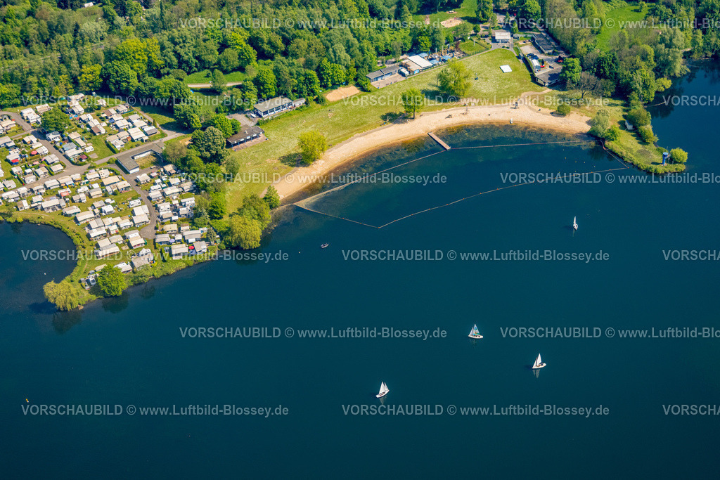 Duesseldorf240501163UnterbacherSee | Luftbild, Freizeitgestaltung am Unterbacher See,  Sandstrand Nord und Campingplatz Nord, Segelboote, Unterbach, Düsseldorf, Rheinland, Nordrhein-Westfalen, Deutschland