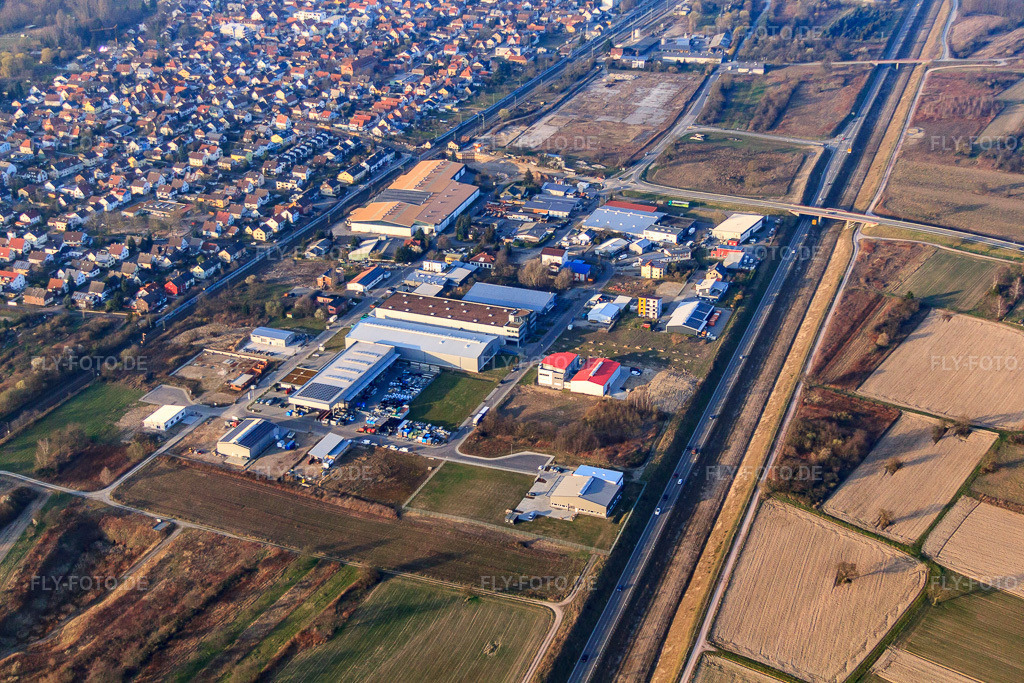 Luftbild: Gewerbegebiet Wagnerstraße, Dreherstraße mit Kaenguruh Kuvert GmbH in Durmersheim im Bundesland Baden-Württemberg in Deutschland. – Foto: IMG_62639.jpg vom 07.03.2014 durch Werner Riehm/FLY-FOTO.de – Auflösung des Originals: 4752 x 3168 px – Kuverts & Briefumschläge mit Druck - Kaenguruh Kuvert GmbH