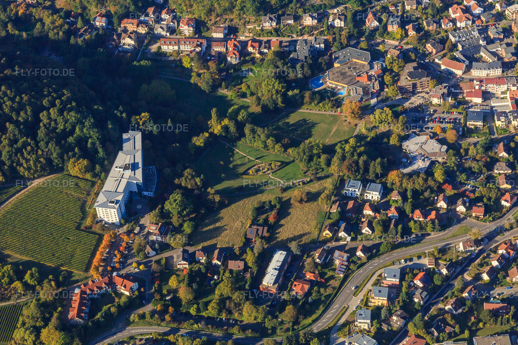 Luftbild: Kurpark unterhalb der Edith-Stein-Fachklinik in Bad Bergzabern im Bundesland Rheinland-Pfalz in Deutschland. Foto: IMG_095293.jpg vom 16.10.2016 durch Werner Riehm/FLY-FOTO.deWWW.REHA-BZA.DE