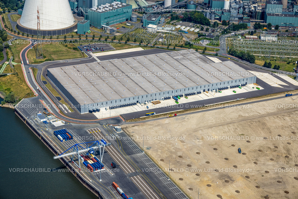 Duisburg220702582 | Luftbild, logport VI, Baustelle mit Neubau Logistikunternehmen DSV Halle, Alt-Walsum, Duisburg, Ruhrgebiet, Nordrhein-Westfalen, Deutschland