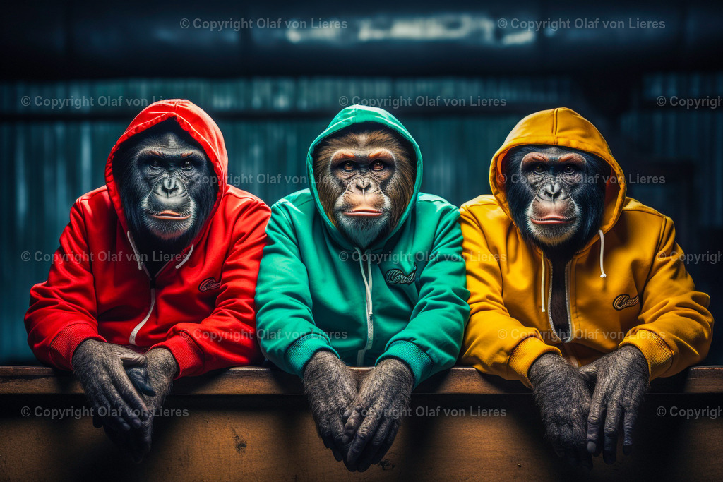 Affen in einer Reihe | Affen mit Hoodys