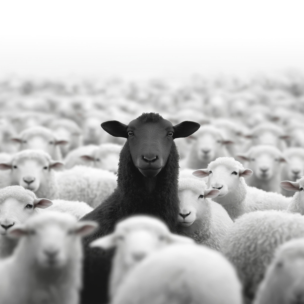 2501040 - Schwarzes Schaf | Eine Herde Schafe im Stil einer Fotografie.