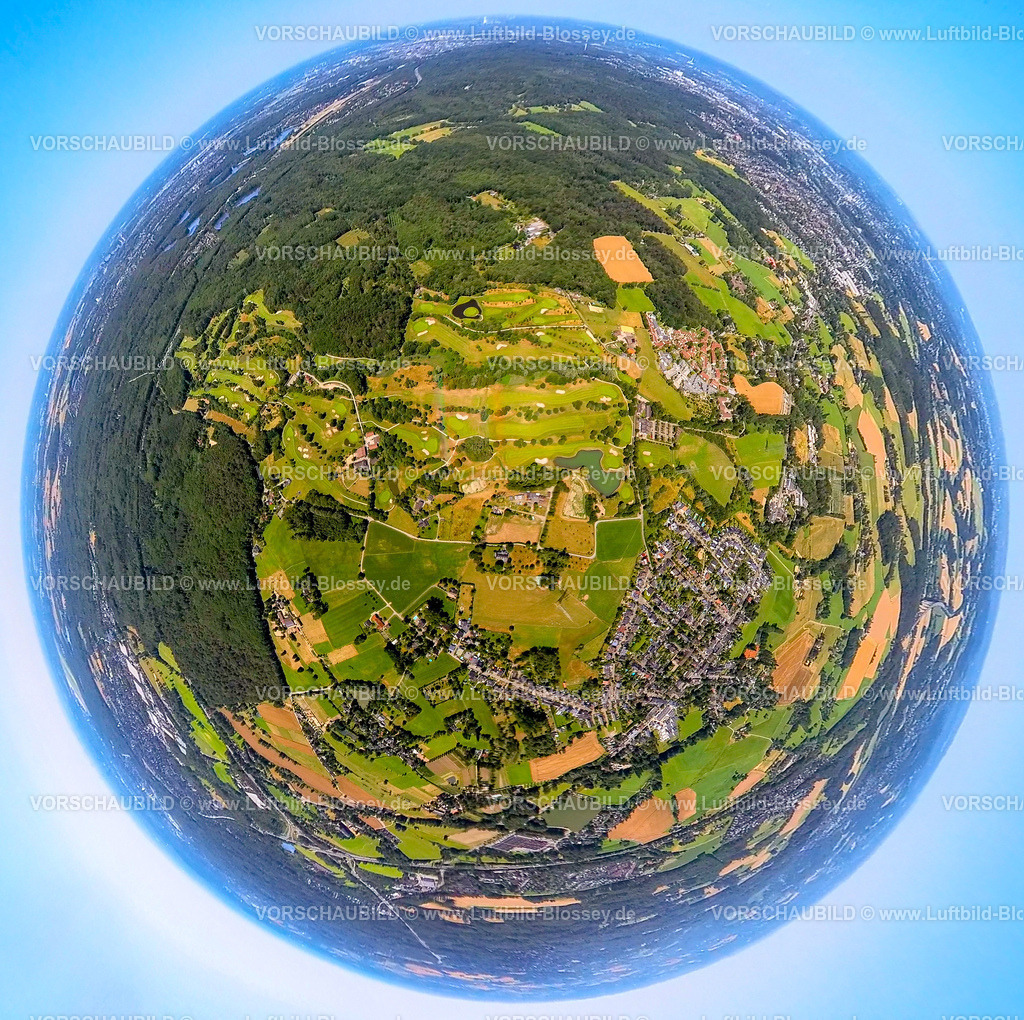 Muelheim230790112_GolfclubMuelheim | Luftbild, Golfplatz Golfclub Mülheim an der Ruhr, Erdkugel, Fisheye Aufnahme, Fischaugen Aufnahme, 360 Grad Aufnahme, tiny world, Saarn - Süd, Mülheim an der Ruhr, Ruhrgebiet, Nordrhein-Westfalen, Deutschland