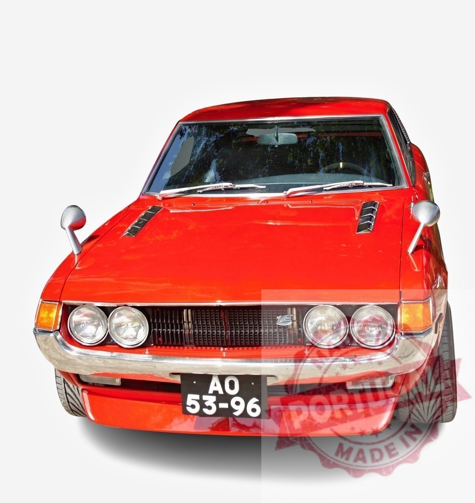 Red vintage Toyota Celica sports car isolated | Red classic Toyota Celica sports car showcasing automotive history on a white background - Realized with Pictrs.com