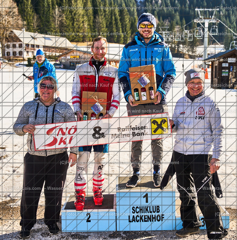 ALP1259_MastersCup-RTL-II_LKHF_Siegerehrung | NÖ Raiffeisen MastersCup, Jugend - Damen - Herren, Riesentorlauf-Rennen 2 auf der Fuchswaldpiste in Lackenhof am Ötscher, durchführender Verein: Schiklub Lackenhof, So 9. Februar 2025.