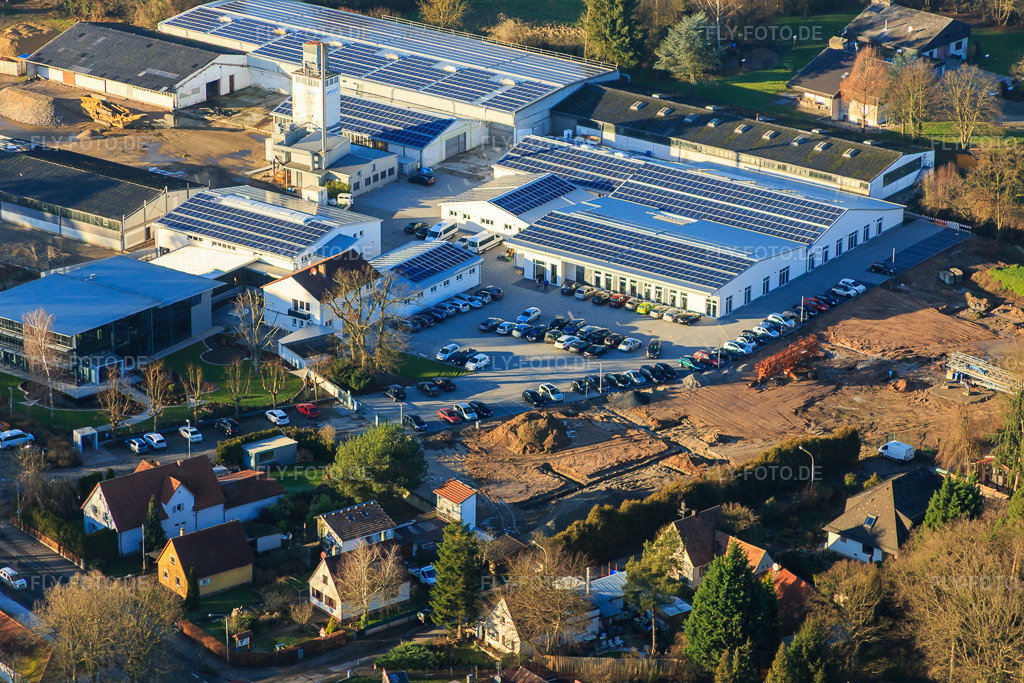 Luftbild: Quartier Lanzet von Süden mit Hagebau Kompakt - Gillet Baustoffe GmbH in Herxheim bei Landau im Bundesland Rheinland-Pfalz in Deutschland. Foto: IMG_076480.jpg vom 05.01.2015 durch Werner Riehm/FLY-FOTO.deGillet Webseite