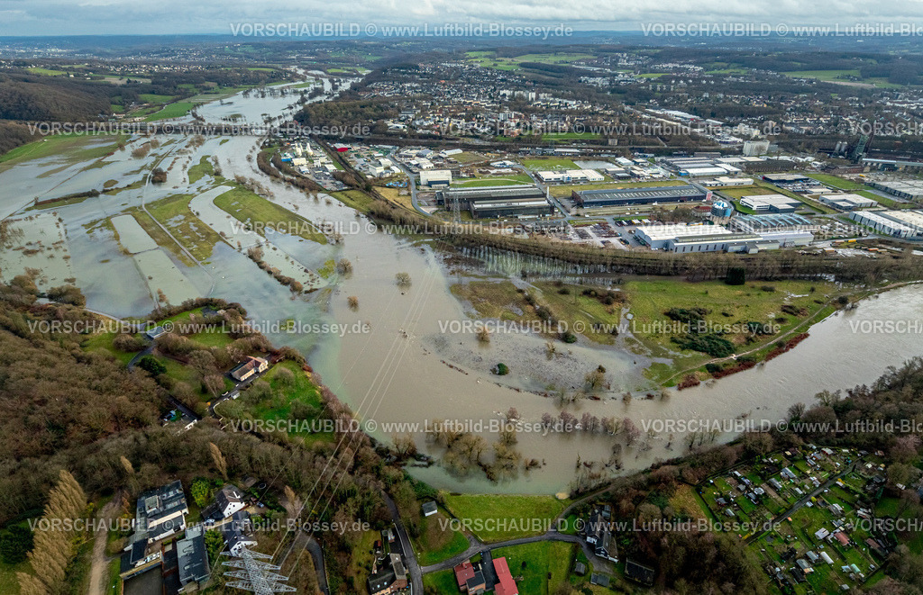 Hattingen231202282Ruhr | Luftbild, Ruhrhochwasser, Weihnachtshochwasser 2023, starke Regenfälle,  Baak, Hattingen, Ruhrgebiet, Nordrhein-Westfalen, Deutschland