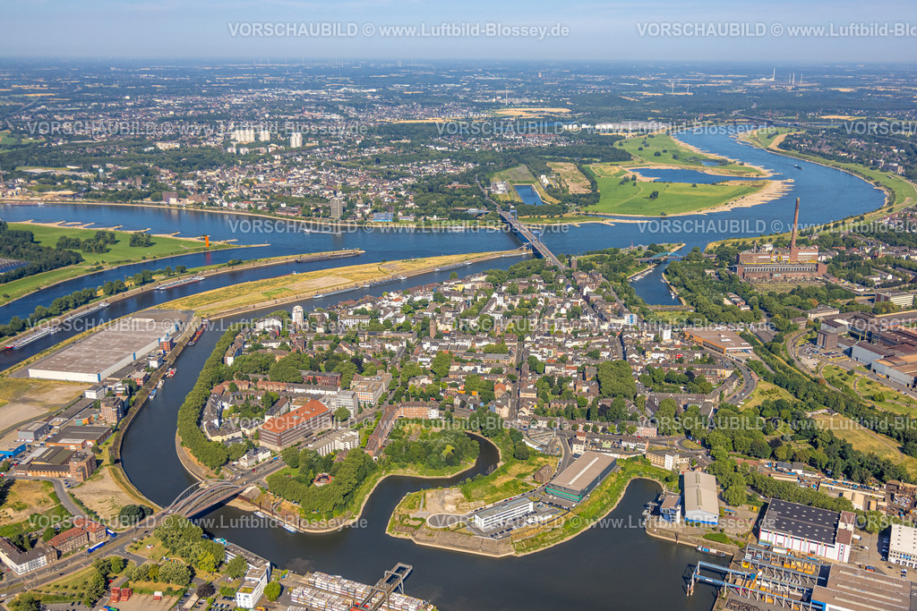 Duisburg230706389 | Luftbild, Tausendfensterhaus am Vinckekanal Ruhrort, Kohle-Ringhafen, Brücke Ruhrorter Straße, im Hintergrund die Friedrich-Ebert-Brücke über den Fluss Rhein, Ruhrort, Duisburg, Ruhrgebiet, Nordrhein-Westfalen, Deutschland