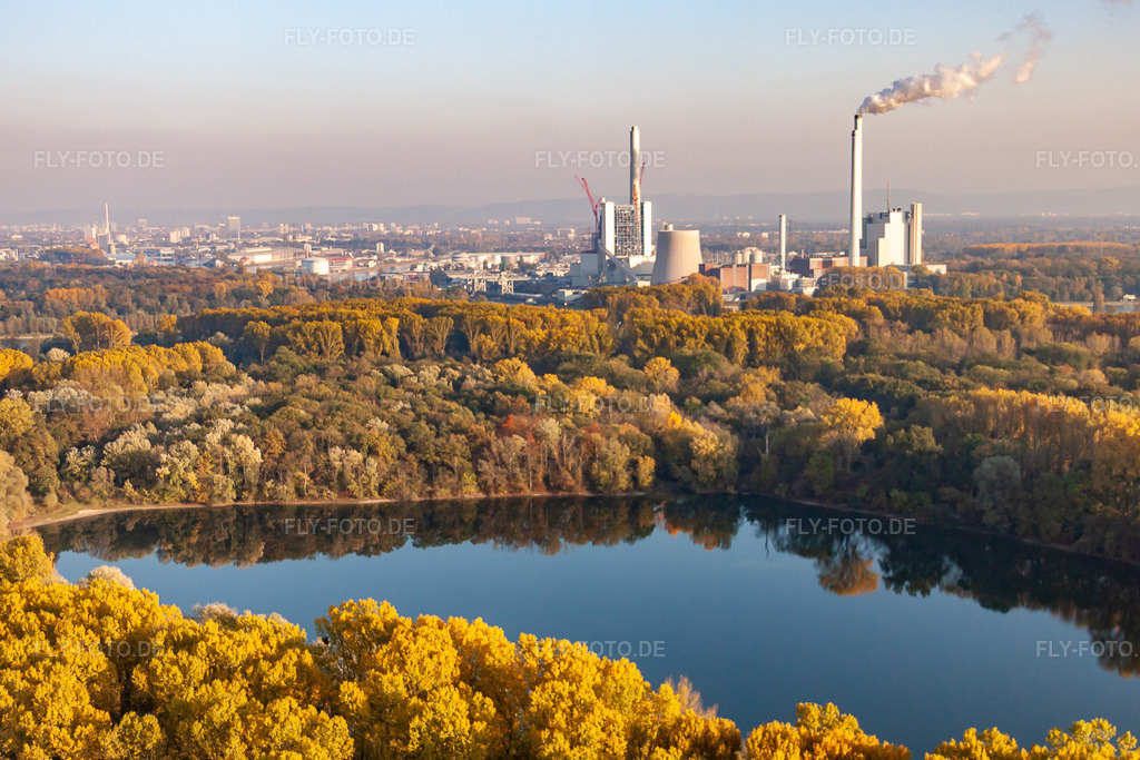Luftbild: ENBW Steinkohle-Kraftwerk am Rhein im Ortsteil Daxlanden in Karlsruhe im Bundesland Baden-Württemberg in Deutschland. Foto: IMG_46067.jpg vom 23.10.2011 durch Werner Riehm/FLY-FOTO.de