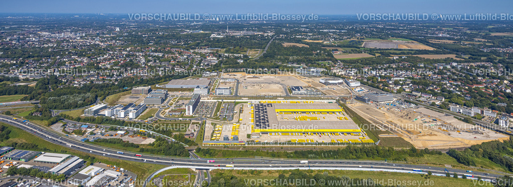 Bochum240816137-2 | Luftbild, Großbaustelle Mark 51/7, Wissenschaftsquartier und Technologiequartier, O-Werk Campus, VW Infotainment, ehemaliges Opel Areal an der Autobahn A448, DHL Logistik, Laer, Bochum, Ruhrgebiet, Nordrhein-Westfalen, Deutschland