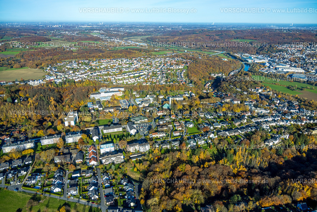 Wetter251103846 | Luftbild, Wohngebiet Ortsansicht Ortsteil Volmarstein und Grundschöttel, Blick zur Ruhr und nach Witten, herbstliche Bäume, Grundschöttel, Wetter, Ruhrgebiet, Nordrhein-Westfalen, Deutschland