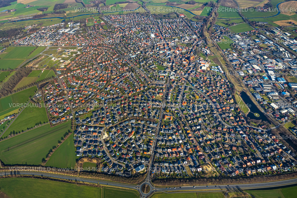 Olfen230206488 | Luftbild, City Stadtansicht, mit Hafenbecken,  Olfen-Stadt, Olfen, Münsterland, Nordrhein-Westfalen, Deutschland