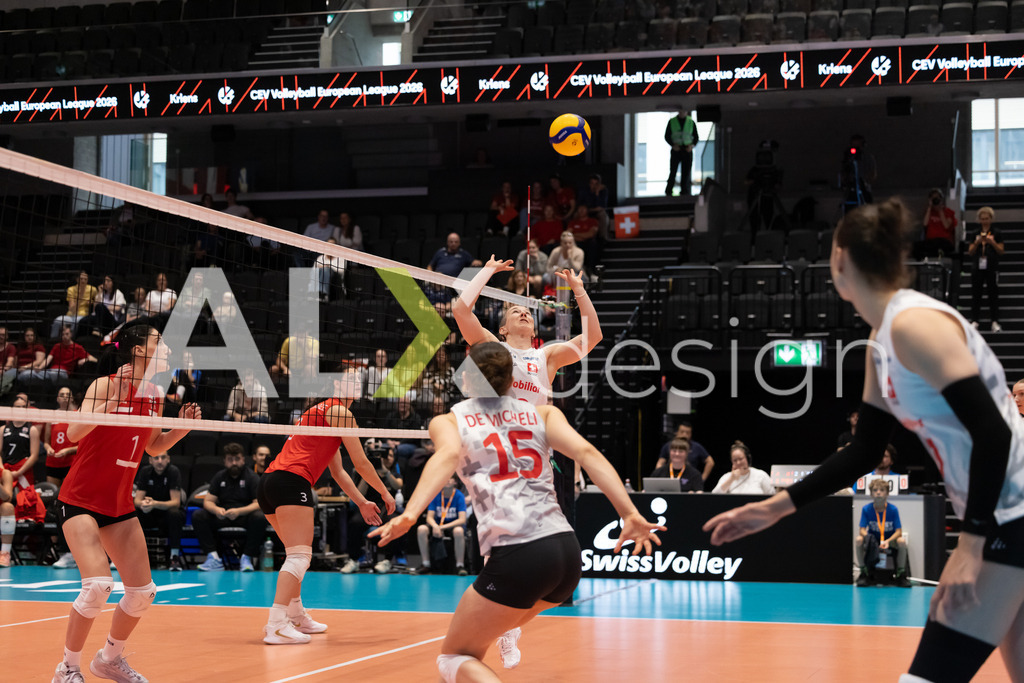 Georgia v Switzerland - CEV European League Women | KRIENS, SWITZERLAND - JUNE 12: ORIANE HÄMMERLI of Switzerland during the CEV European League match between Georgia and Switzerland at Pilatus Arena on June 12, 2026 in Kriens, Switzerland. - Realisiert mit Pictrs.com