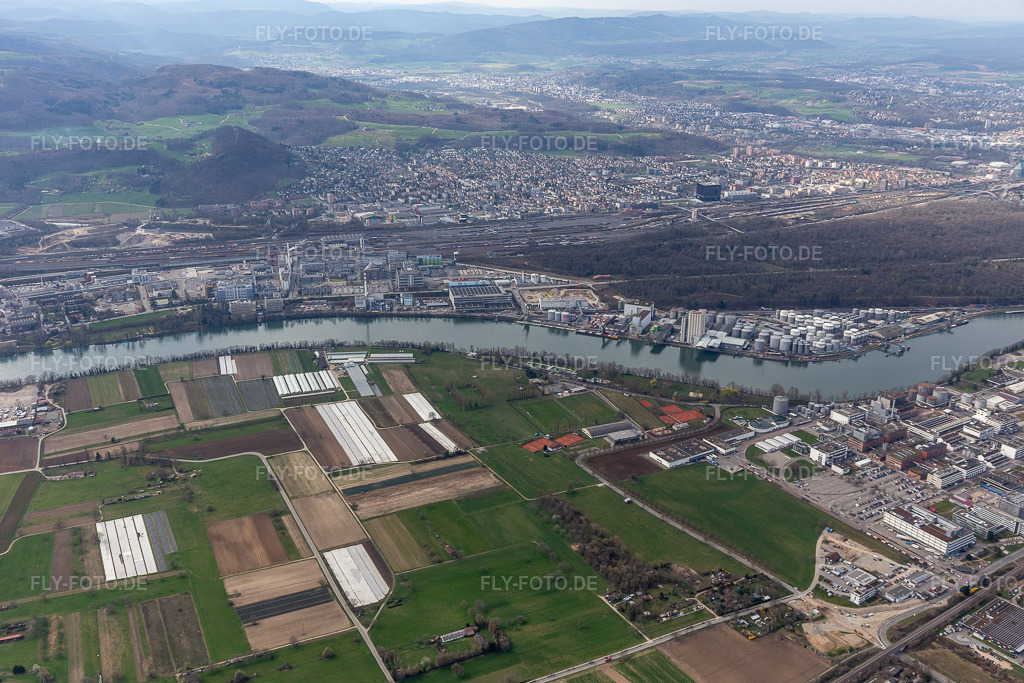 Luftbild: Novartis Pharma Schweizerhalle in Pratteln im Bundesland Basel-Landschaft in Schweiz. Foto: IMG_120228.jpg vom 17.03.2020 durch Werner Riehm/FLY-FOTO.de