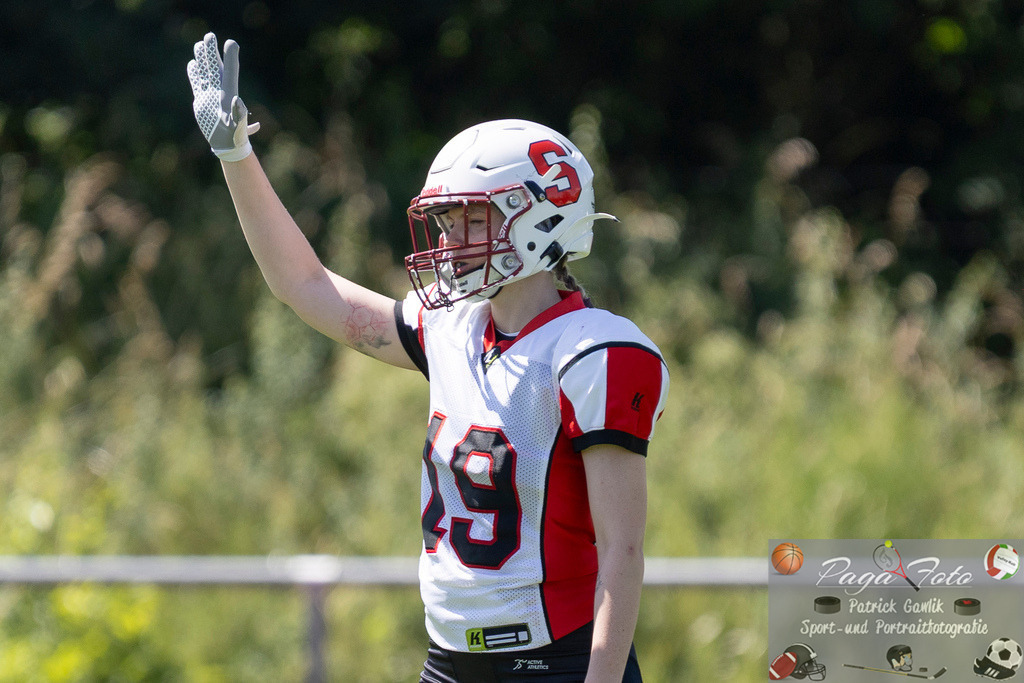 GFLW 1: German Football League Women 1: Rodgau Pioneers Ladies - Stuttgart Scorpions Sisters, 07.06.2026 | Maren Gruber (Stuttgart Scorpions Sisters #19), Freisteller, Portrait / Porträt, Rodgau Pioneers Ladies - Stuttgart Scorpions Sisters, Rodgau, Maingau-Energie-Stadion "Am Weichsee", 7.6.2026 - Realisiert mit Pictrs.com