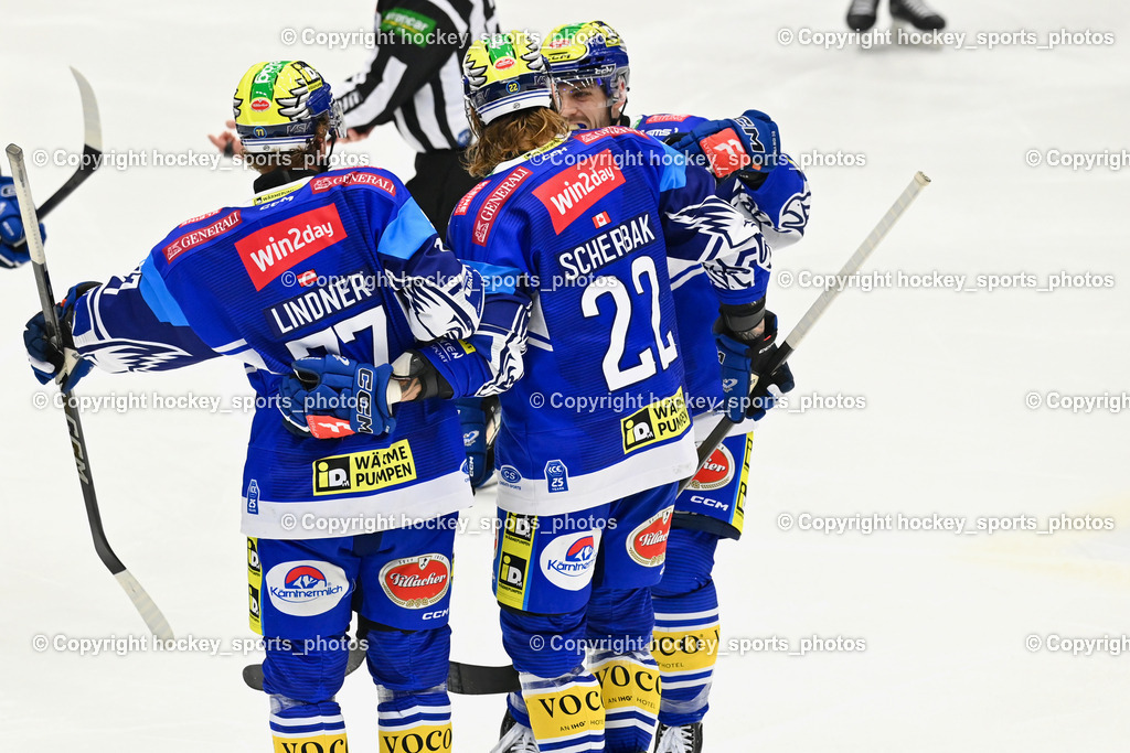 EC IDM Wärmepumpen VSV vs. Hydro Fehervar AV19  | Jubel EC VSV Mannschaft, #77 LINDNER Philipp EC VSV, #22 SCHERBAK Nikita EC VSV, EC IDM Wärmepumpen VSV vs. Hydro Fehervar AV19 , EC IDM Wärmepumpen VSV vs. Hydro Fehervar AV19  am 01.01.2025 in Villach (Stadthalle Villach), Austria, (Photo by Bernd Stefan)