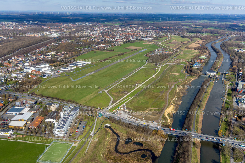 Hamm230215839 | Luftbild, Lippebrücke an der Münsterstraße, Erlebensraum, Flugplatz Lippewiesen, Stadtbezirk Heessen, Hamm, Ruhrgebiet, Nordrhein-Westfalen, Deutschland