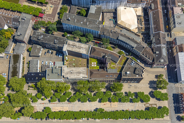 Oberhausen230705241 | Luftbild, Stadtbibliothek am Saporoshje-Platz, Geschäftshäuser Langemarkstraße, Innenstadt, Oberhausen, Ruhrgebiet, Nordrhein-Westfalen, Deutschland