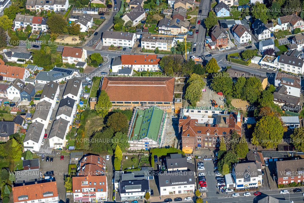 Unna220902534 | Luftbild, Grundschule Schillerschule, Sporthalle, Baustelle und Neubaugebäude, Massen, Unna, Ruhrgebiet, Nordrhein-Westfalen, Deutschland