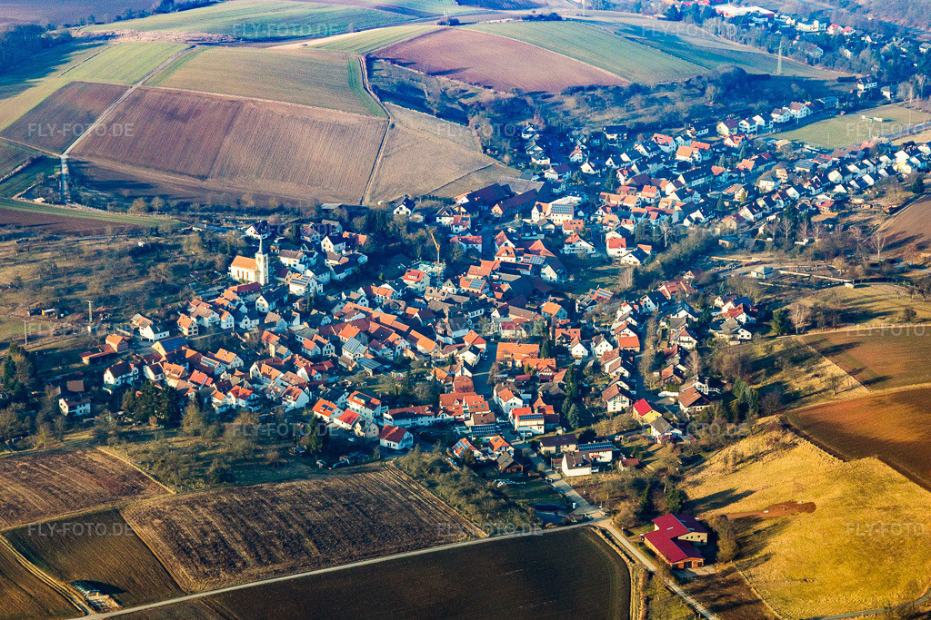 Luftbild: Dorf - Ansicht im Ortsteil Wiebelsbach in Groß-Umstadt im Bundesland Hessen in Deutschland. Foto: IMG_096793.jpg vom 15.02.2017 durch Werner Riehm/FLY-FOTO.de