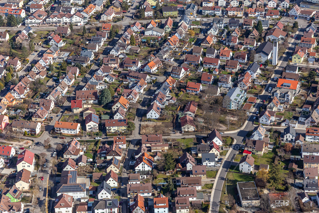 Luftbild: Blumenstr in Renningen im Bundesland Baden-Württemberg in Deutschland. Foto: IMG_124983.jpg vom 20.02.2021 durch Werner Riehm/FLY-FOTO.de