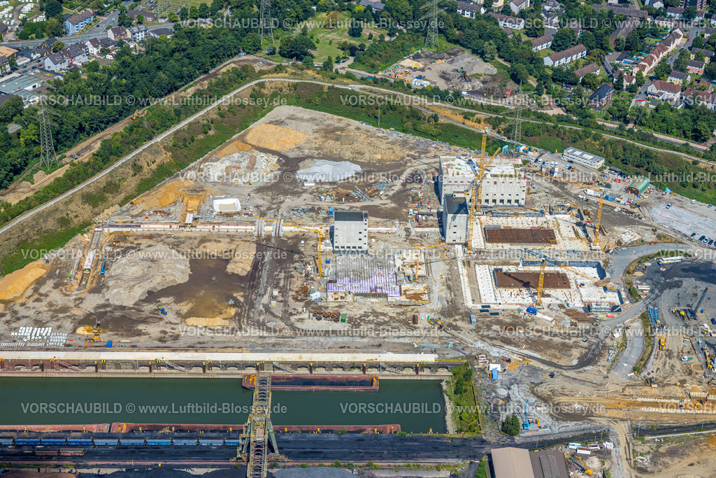 Duisburg250705650Nord | Luftbild, Baustelle mit Neubau Elektroschalthäuser für Direktreduktionsanlage neben dem Südhafen Walsum, Fahrn, Duisburg, Ruhrgebiet, Nordrhein-Westfalen, Deutschland