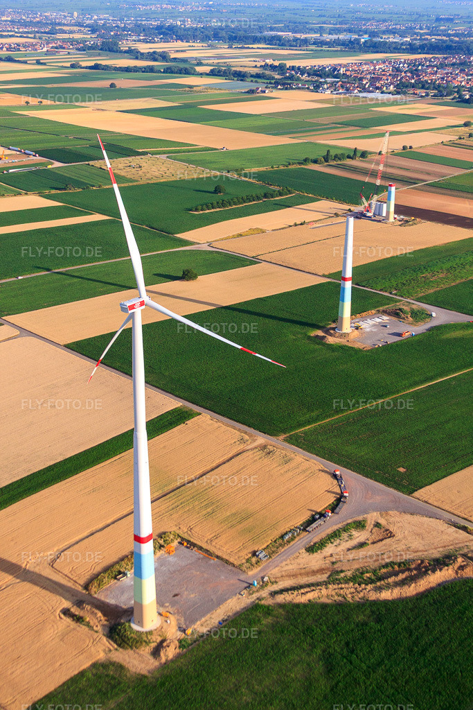 Luftbild: Windparkbaustellen in Offenbach an der Queich im Bundesland Rheinland-Pfalz in Deutschland. Foto: IMG_69728.jpg vom 04.07.2014 durch Werner Riehm/FLY-FOTO.de